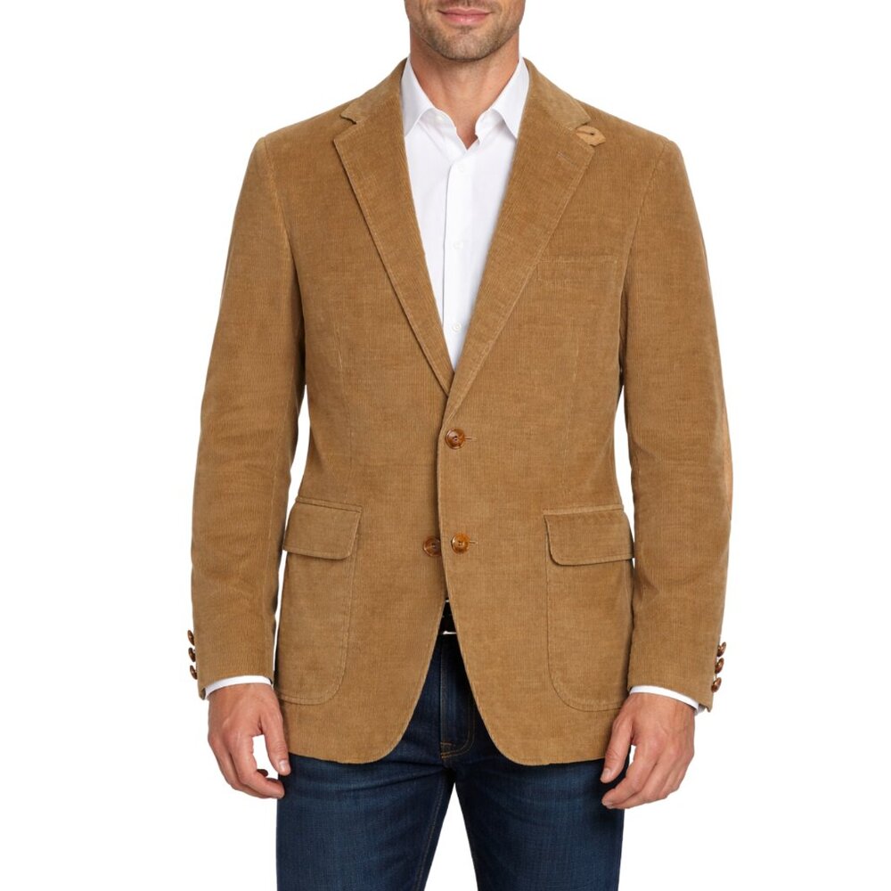 Vintage Van Julian Tan Corduroy Blazer Suede Elbow Patches USA Made Large 40R